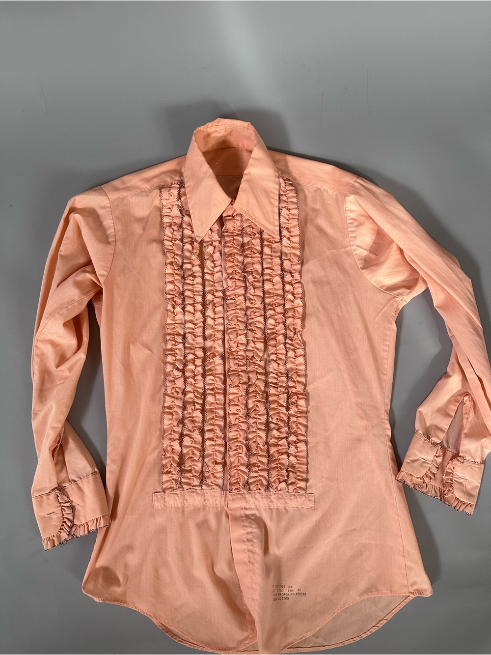 Vintage Men's Peach Ruffle-Front Dress Shirt